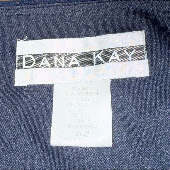 Dana Kay Navy Sheer Ruffle Blouse Rosette Front 3/4 Sleeve Plus 24W - Picture 5 of 7